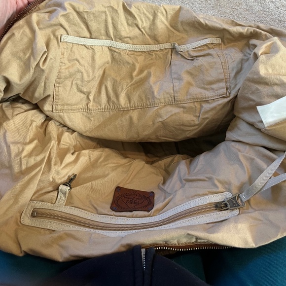 GAP canvas and leather trimmed duffel bag luggage CREAM/TAN - Picture 4 of 4